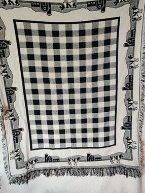 Chatham Vintage Holstein Cow Farmhouse Checkered Woven Throw  Reversible